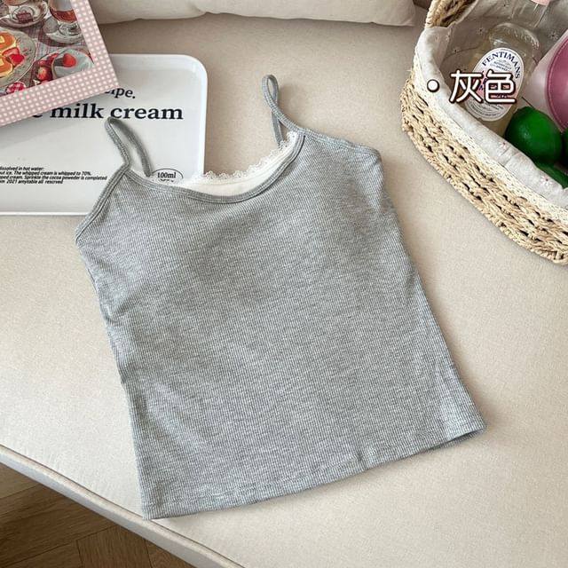 Mock Two-Piece Lace Padded Camisole