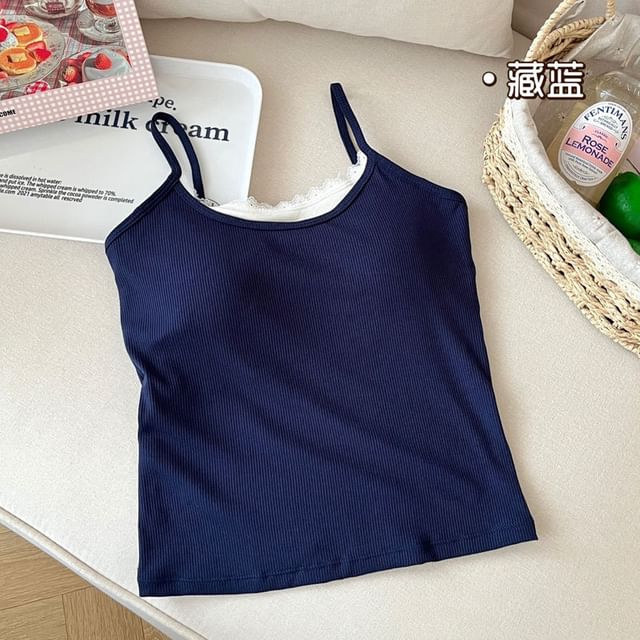 Mock Two-Piece Lace Padded Camisole