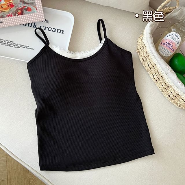 Mock Two-Piece Lace Padded Camisole