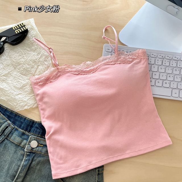 Lace Trim Padded Slim Camisole