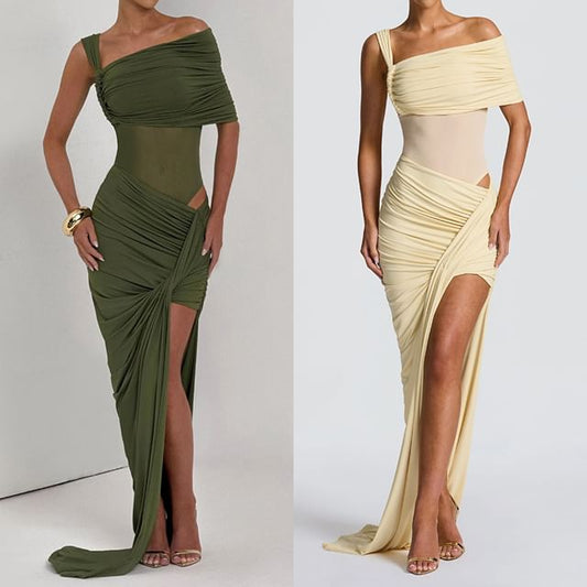 Set: Ruched Bodysuit Top and Asymmetrical Pencil Skirt