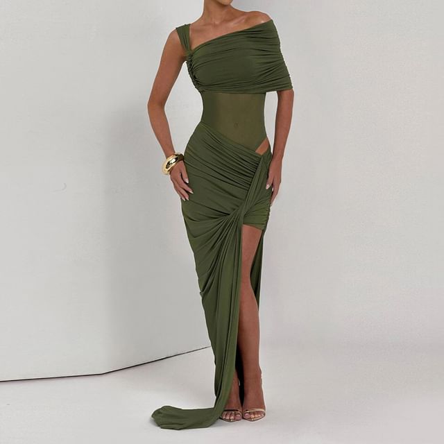 Set: Ruched Bodysuit Top and Asymmetrical Pencil Skirt