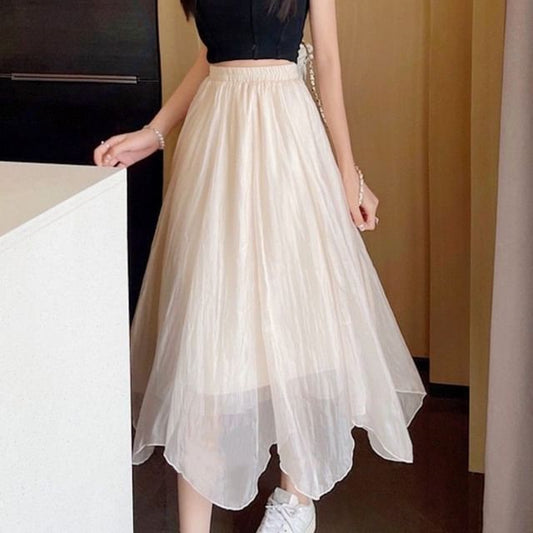 Chiffon A-Line Midi Skirt with High Waist
