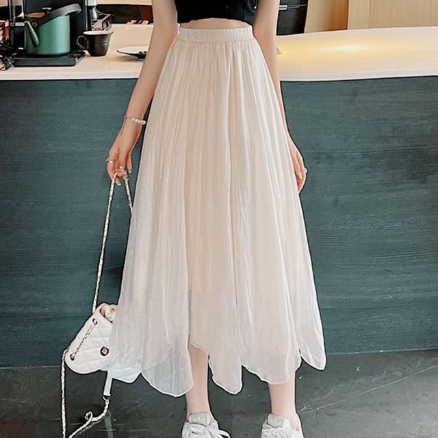Chiffon A-Line Midi Skirt with High Waist