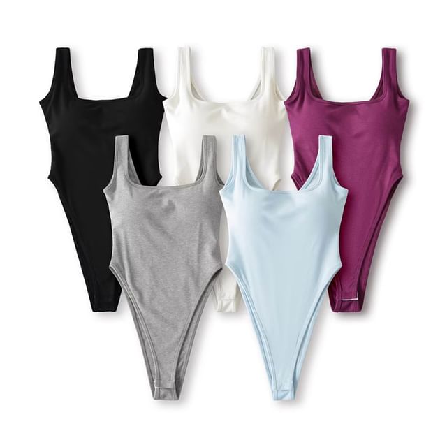 Plain Square-Necked Sleeveless Bodysuit Top