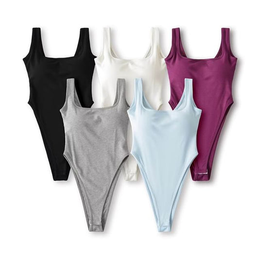 Plain Square-Necked Sleeveless Bodysuit Top