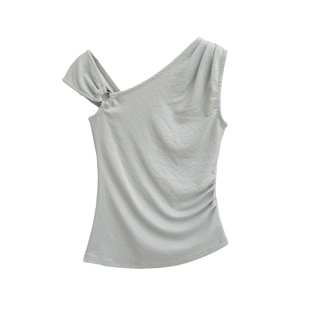 Plain Asymmetric Cap-Sleeved Top