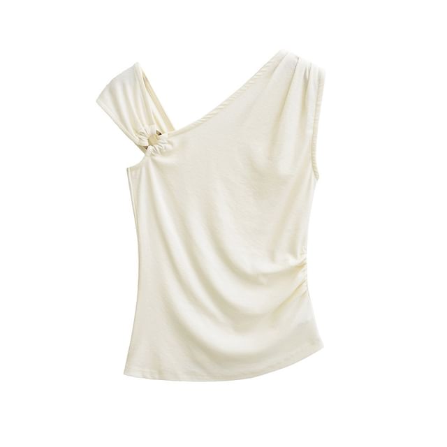 Plain Asymmetric Cap-Sleeved Top