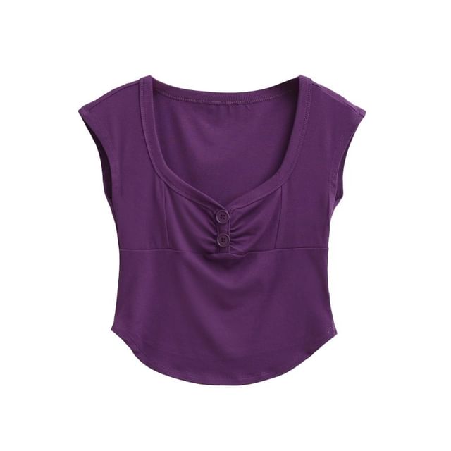 Plain Square-Necked Cap-Sleeved Crop Top