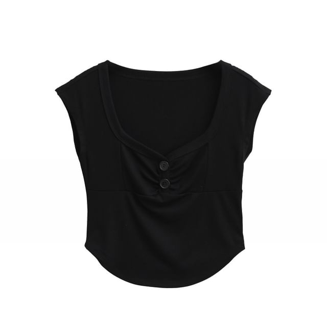 Plain Square-Necked Cap-Sleeved Crop Top