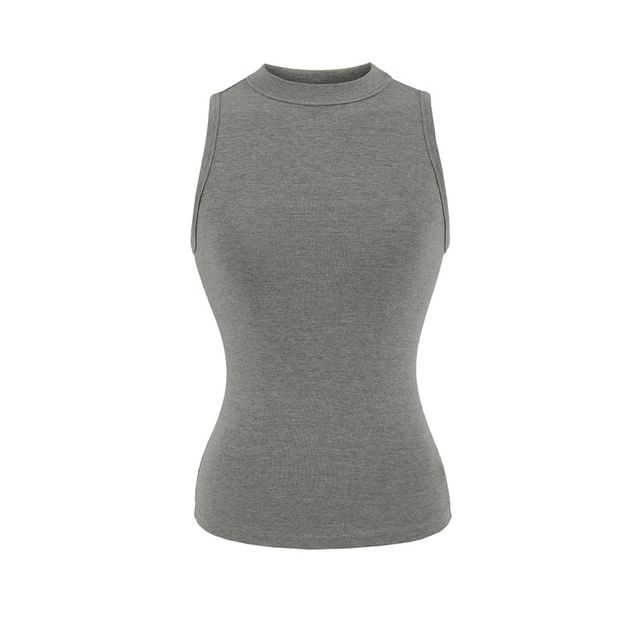 Plain Cropped Crew-Necked Tank Top