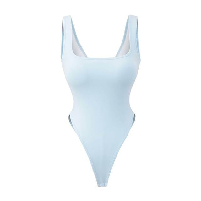 Plain Square-Necked Sleeveless Bodysuit Top