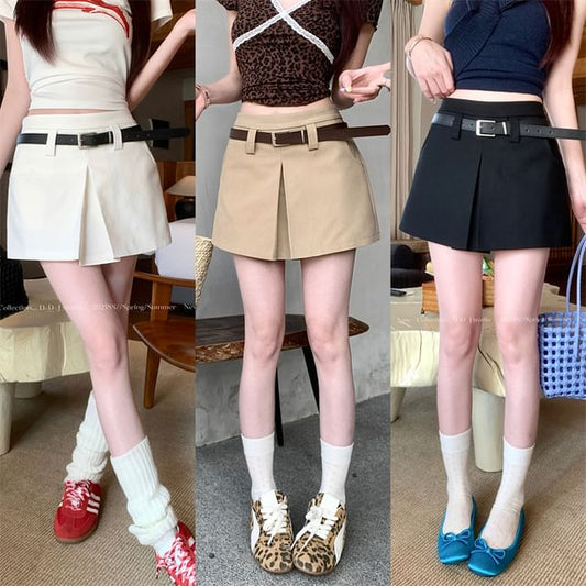 High Rise Slit Plain A-Line Mini Skirt