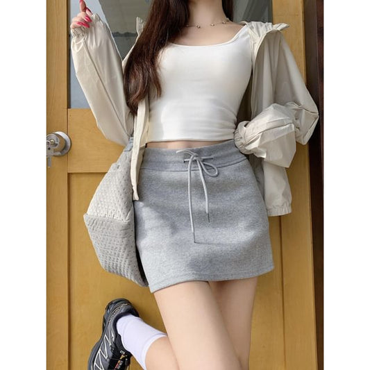 Drawstring High Rise Mini Pencil Skirt