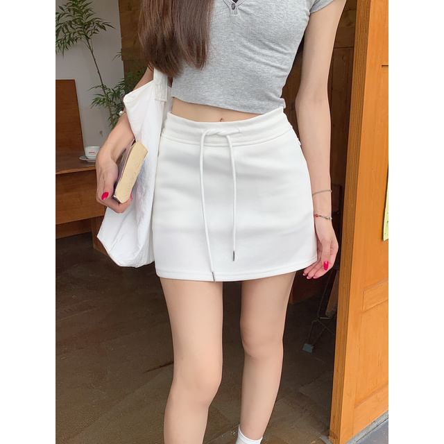 Drawstring High Rise Mini Pencil Skirt