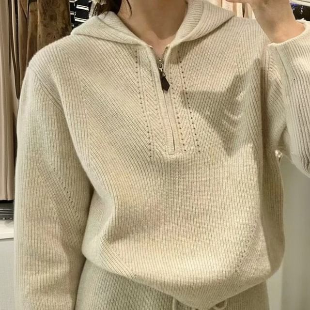 Half-Zip Hooded Knitted Sweater