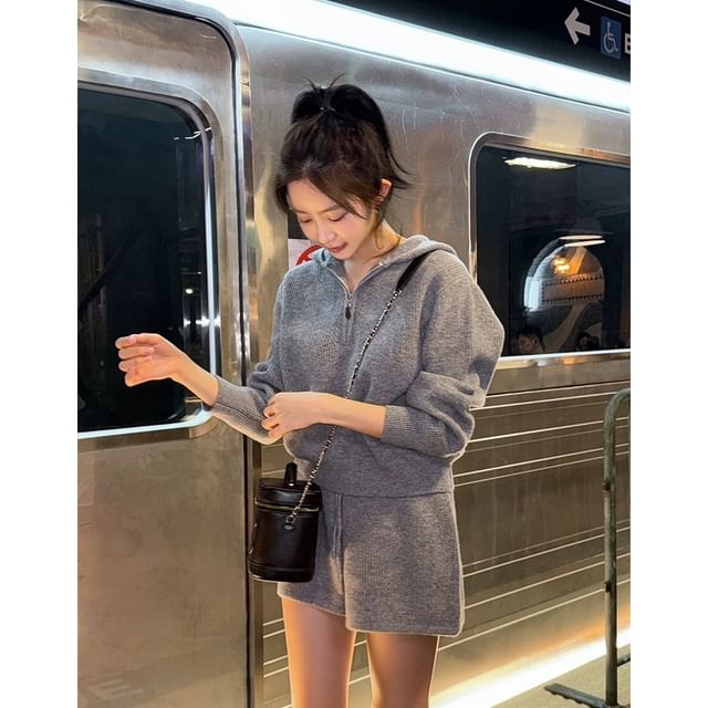 Half-Zip Hooded Knitted Sweater