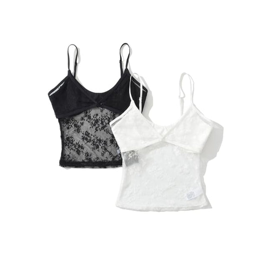 Scoop Neck Sheer Lace Crop Camisole Top