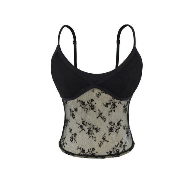 Scoop Neck Sheer Lace Crop Camisole Top