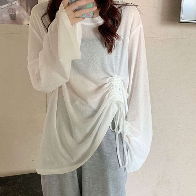 Drawstring Detail Long-Sleeved Basic Tee