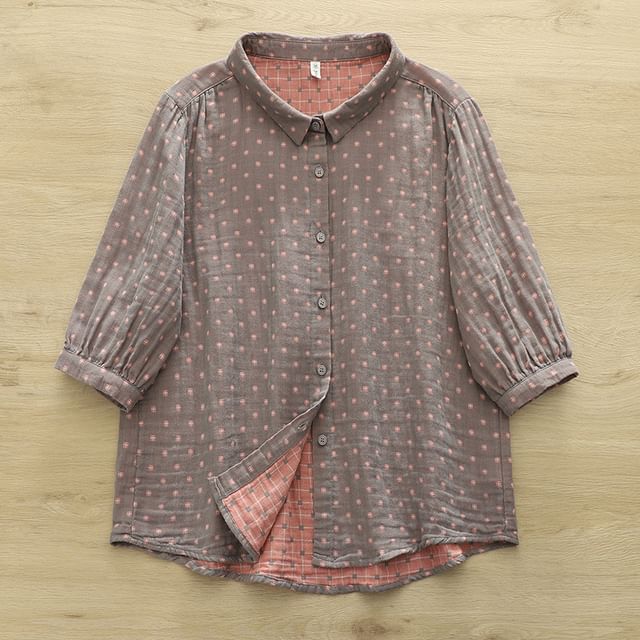 Plaid Puff-Sleeved Blouse