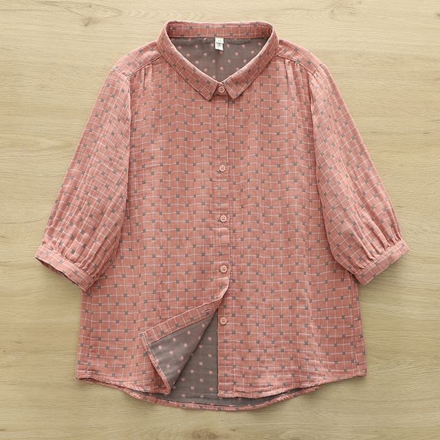 Plaid Puff-Sleeved Blouse