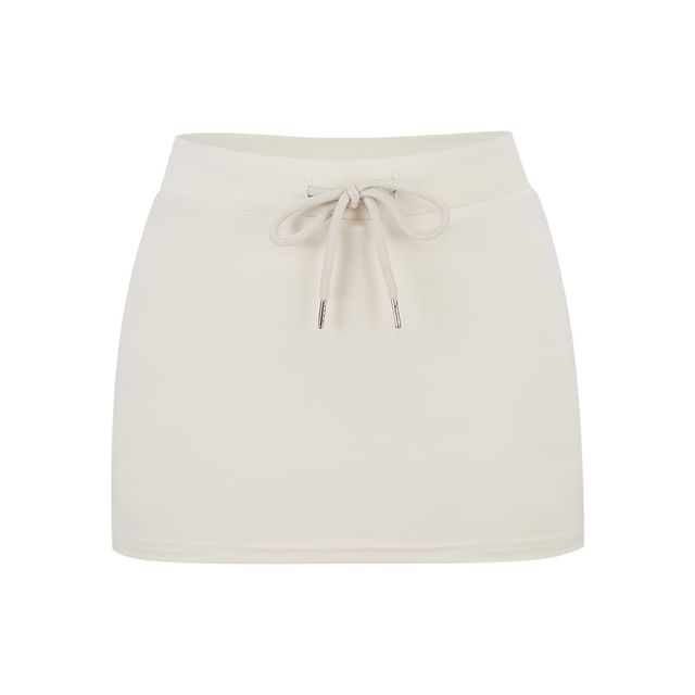 Drawstring Waist Mini Pencil Skirt Plain