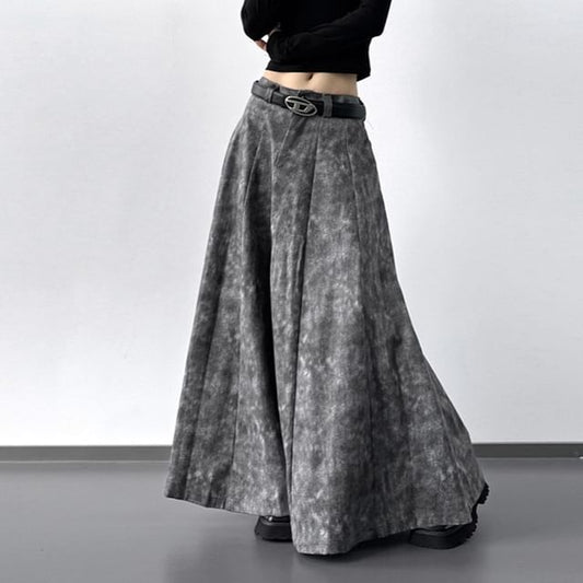 Mid Rise Tie-Dye Panel A-Line Maxi Skirt