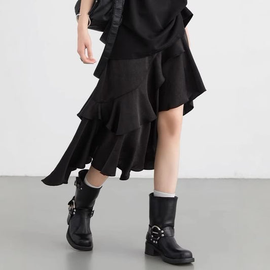 High Waist Asymmetrical A-Line Skirt Plain