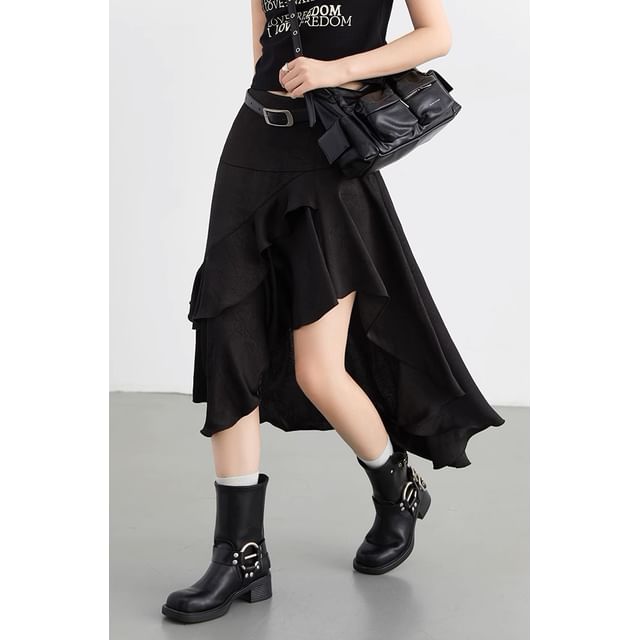 High Waist Asymmetrical A-Line Skirt Plain