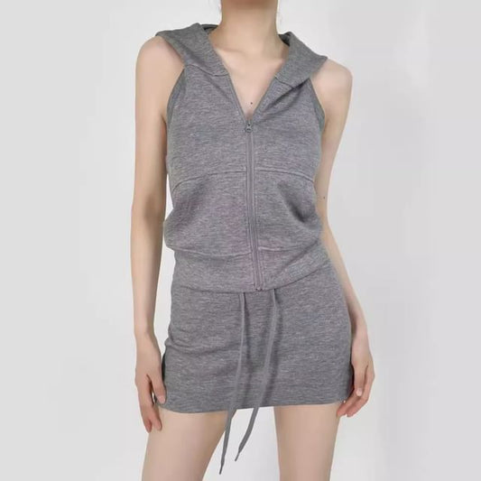Hooded Zip Top and Mini A-Line Skirt Set