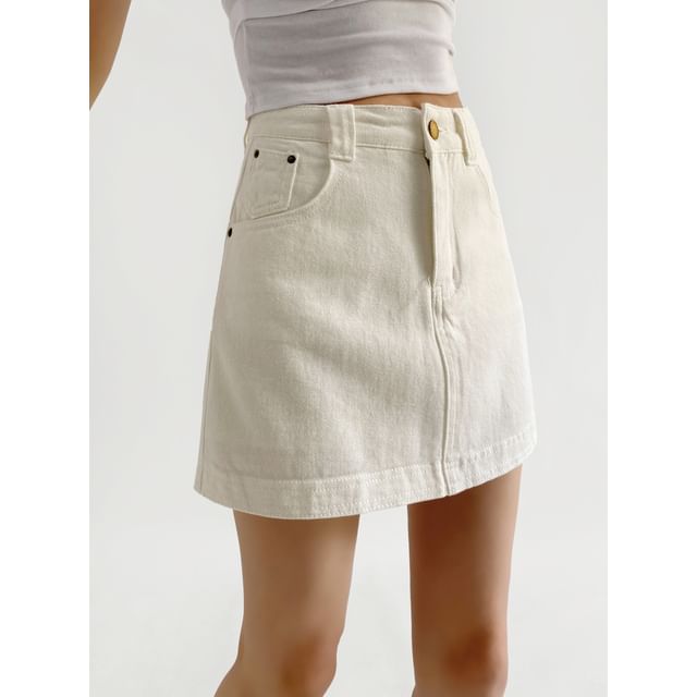 Mini Denim A-Line Skirt with High Waist