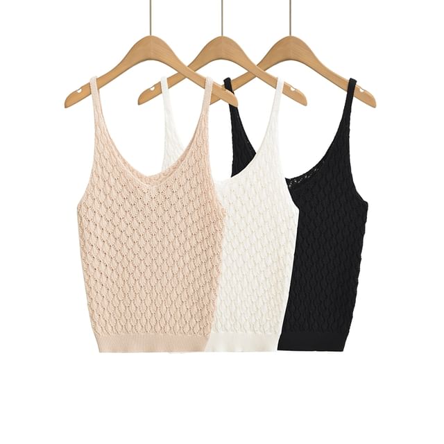 Pointelle Knit V-Neck Solid Camisole Top