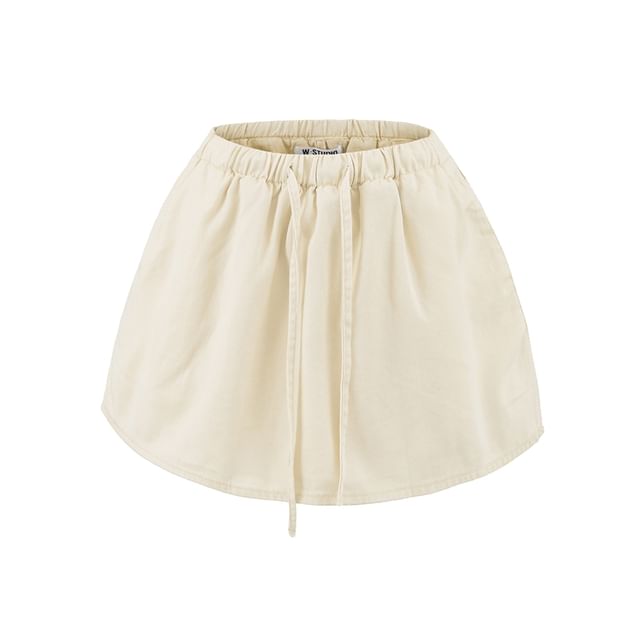 Drawstring Waist Plain A-Line Mini Skirt