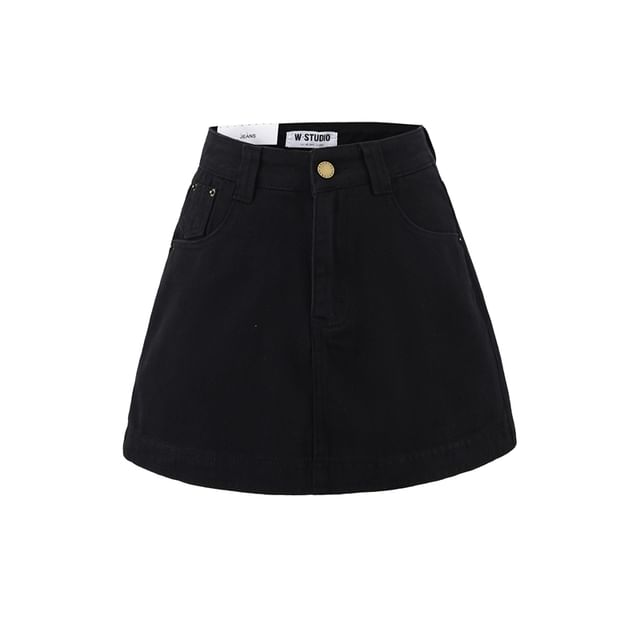 Mini Denim A-Line Skirt with High Waist