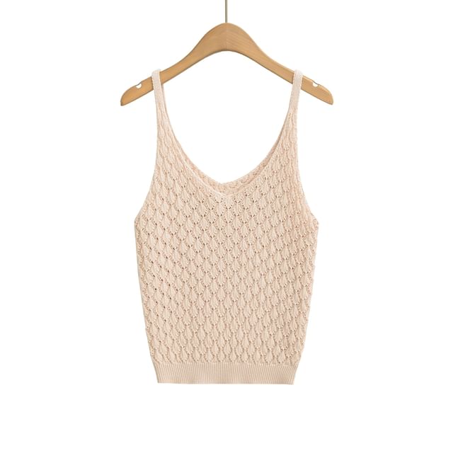 Pointelle Knit V-Neck Solid Camisole Top