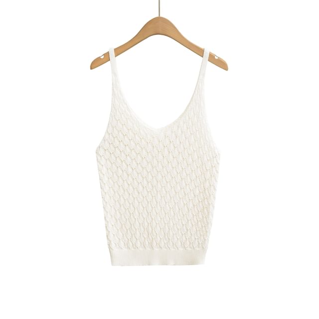 Pointelle Knit V-Neck Solid Camisole Top