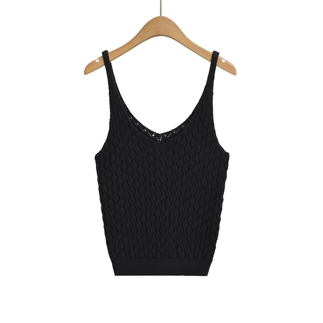 Pointelle Knit V-Neck Solid Camisole Top