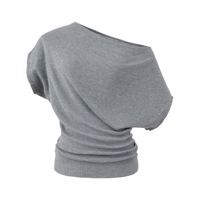 Cowl-Neck Short-Sleeved Plain Knitted Tee