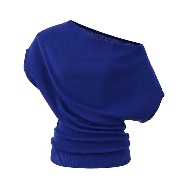 Cowl-Neck Short-Sleeved Plain Knitted Tee