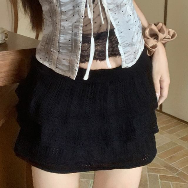 Puff-Sleeve Blouse and Lace Top Set