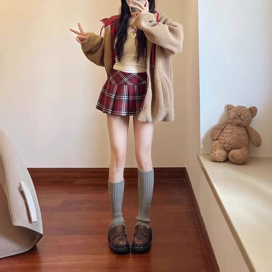 Plaid Mini Pleated Skirt High Waist