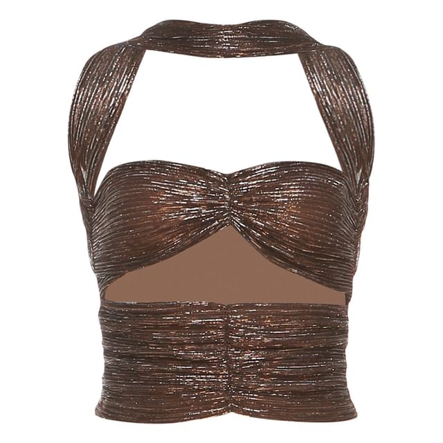 Glitter Cutout Halter Top and Tiered Mini Skirt