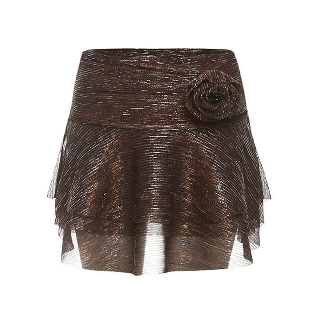 Glitter Cutout Halter Top and Tiered Mini Skirt