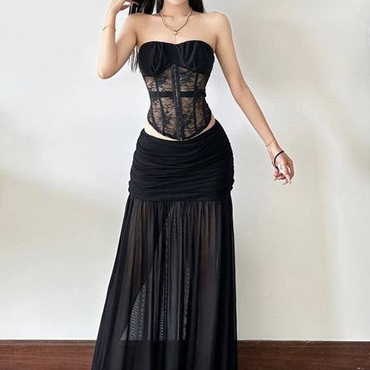 Strapless Crop Top and Maxi A-Line Skirt