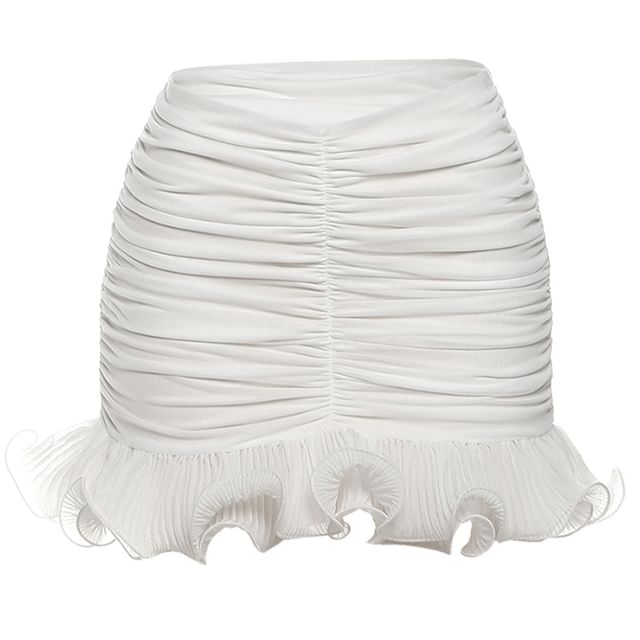 Cinched Mini Skirt with Mid Rise Waist