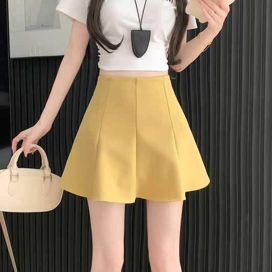 High Waist Mini A-Line Skirt Plain