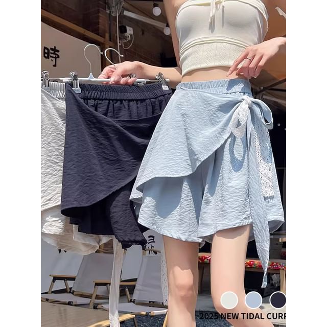 Skirt Overlay Tie-Up Shorts High Rise