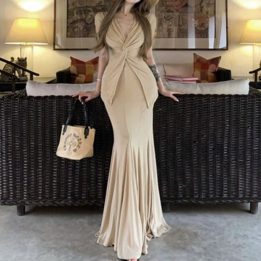 Sleeveless V-Neck Twist Slit Top & High Rise Fishtail Maxi Skirt