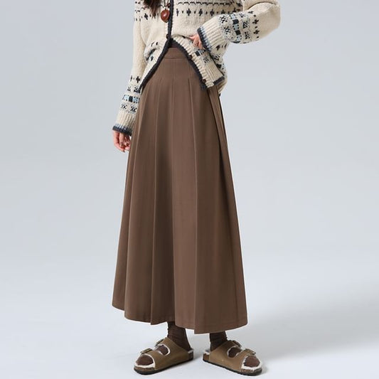 High Waist Plain A-Line Maxi Skirt